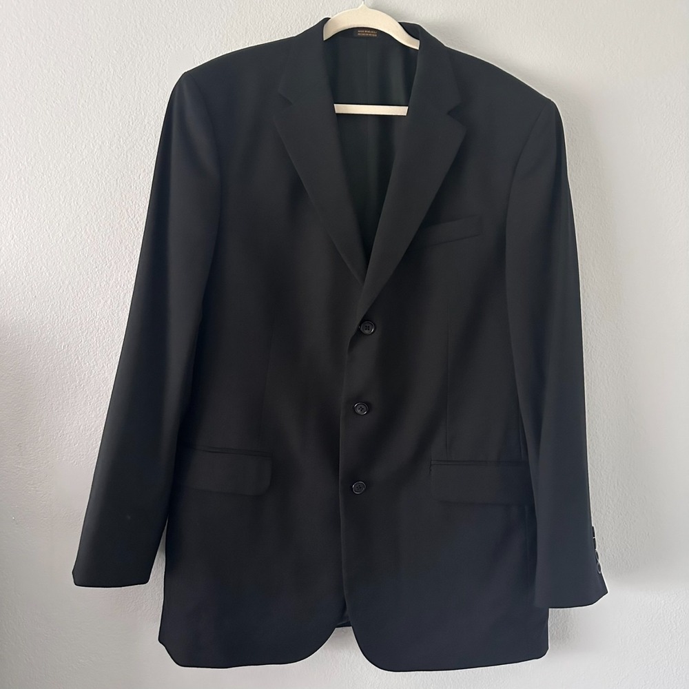 Vintage Stafford Blazer Men's-44L 100% Wool Black Sport Jacket Business